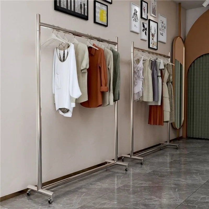 Portant vêtements sur roulettes verrouillables en acier inoxydable solide