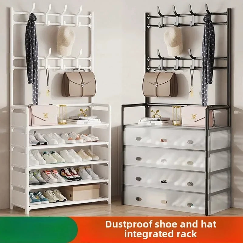 Porte-manteau vestiaire vertical en bois avec rangement chaussures stable