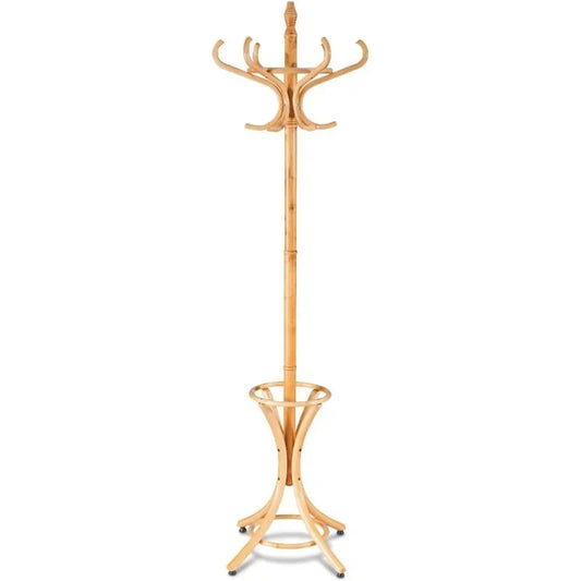 Porte-manteau vertical en bois naturel pour rangement élégant