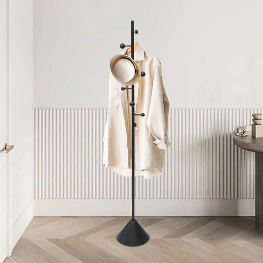 Porte-manteau classique en fer noir avec 8 crochets et base stable