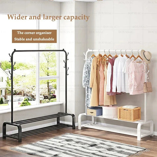 Portant métal avec étagères et penderie pour chambre et salon