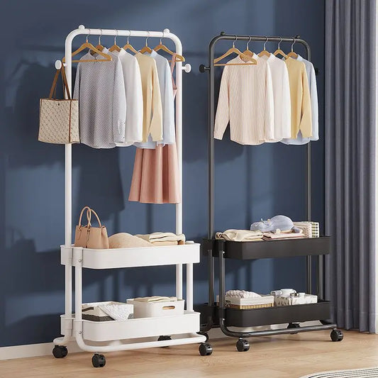 Portant à vêtements mobile en acier avec roulettes pour rangement