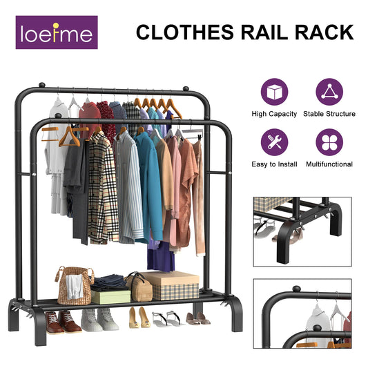Portant vêtements double barre en métal, double espace de rangement stable
