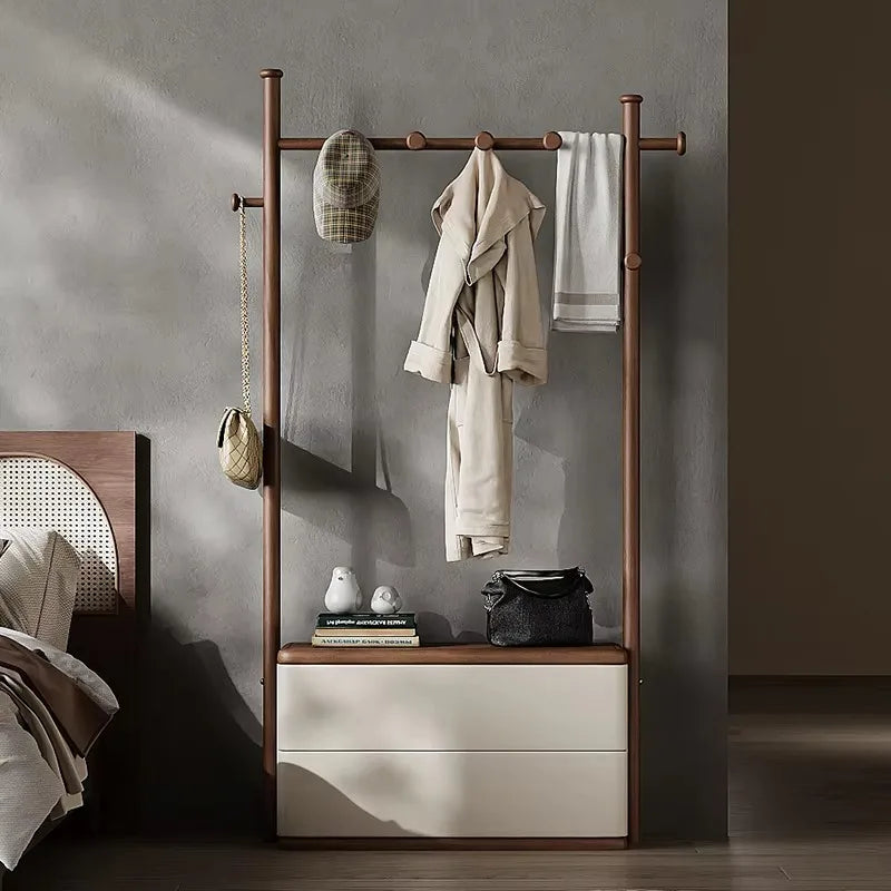 Portant penderie en bois massif avec 2 tiroirs intégrés