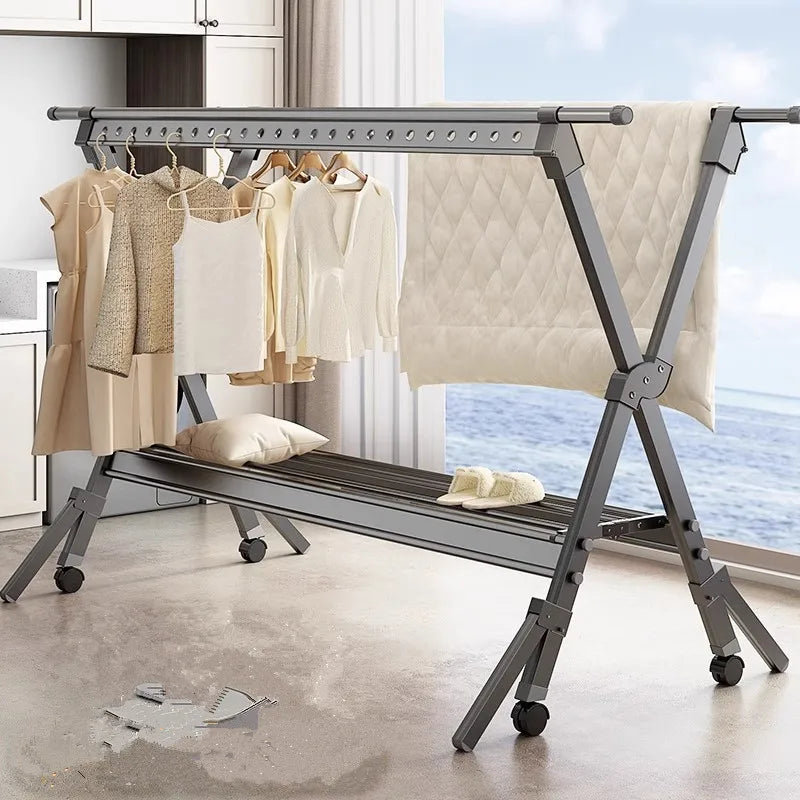 Étendoir à linge extérieur sur roulettes