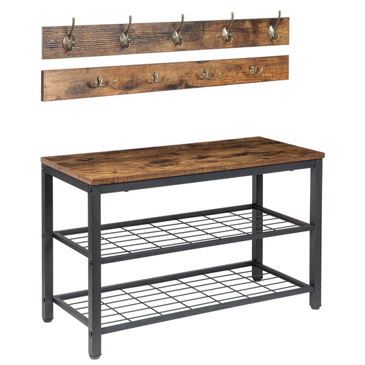 Porte-manteau mural en bois et métal noir, stable et fonctionnel