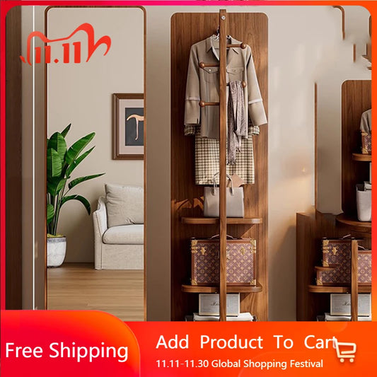 Porte-manteau arbre rotatif en bois avec roulettes design