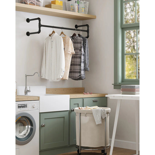 Portant mural gain de place en acier noir 112 cm pour salle de bain