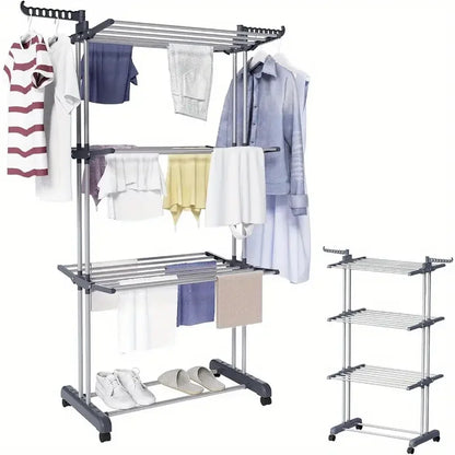Étendoir à linge 4 étages en acier inoxydable robuste et durable
