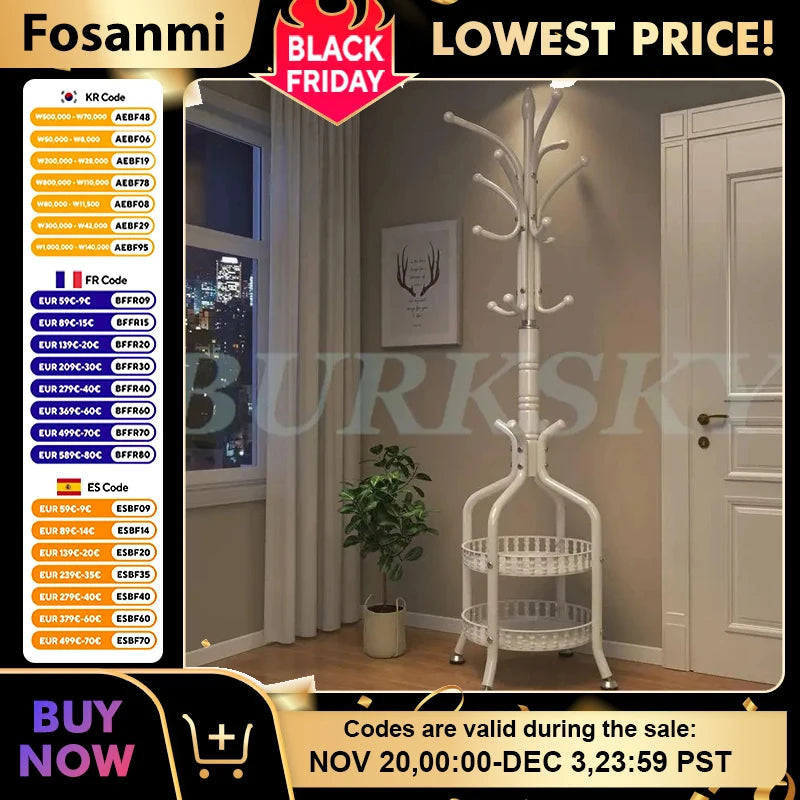 Porte-manteau vertical design scandinave métal inox 16 crochets blanc