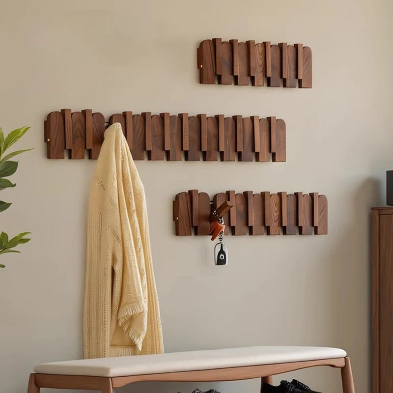 Porte-manteau mural individuel en bois de noyer, rangement vertical stable