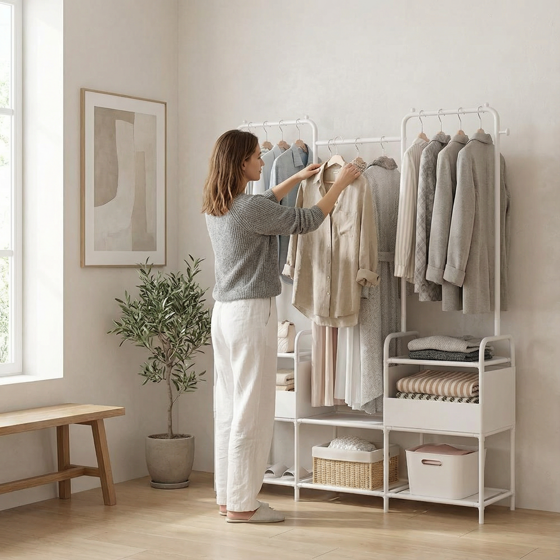 Portant à vêtements vertical chambre blanc