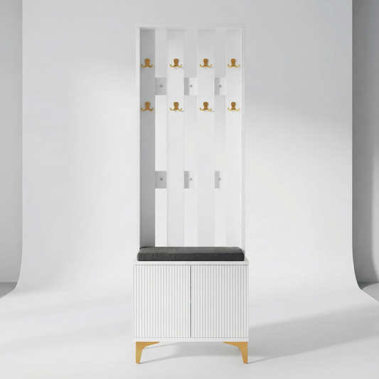 Portant vetements en bois blanc