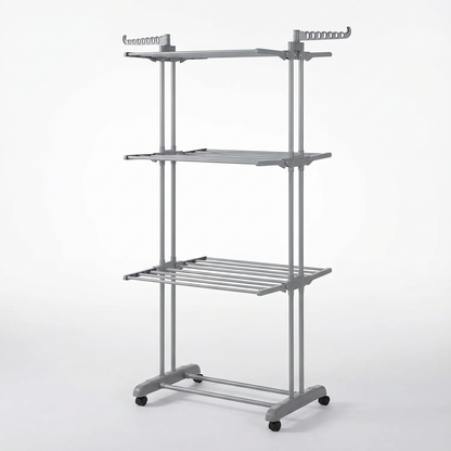 etendoir linge 3 niveaux en acier inoxydable robuste avec freins