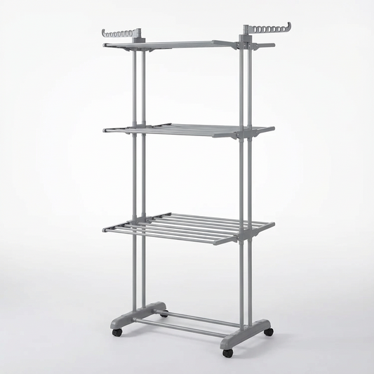 etendoir linge 3 niveaux en acier inoxydable robuste avec freins