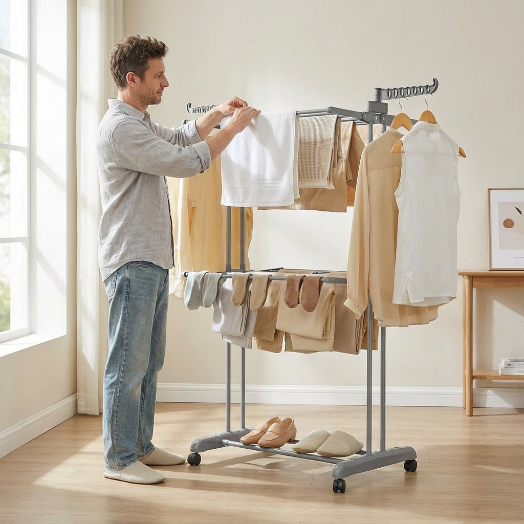 etendoir linge pliable grande capacite avec roulettes