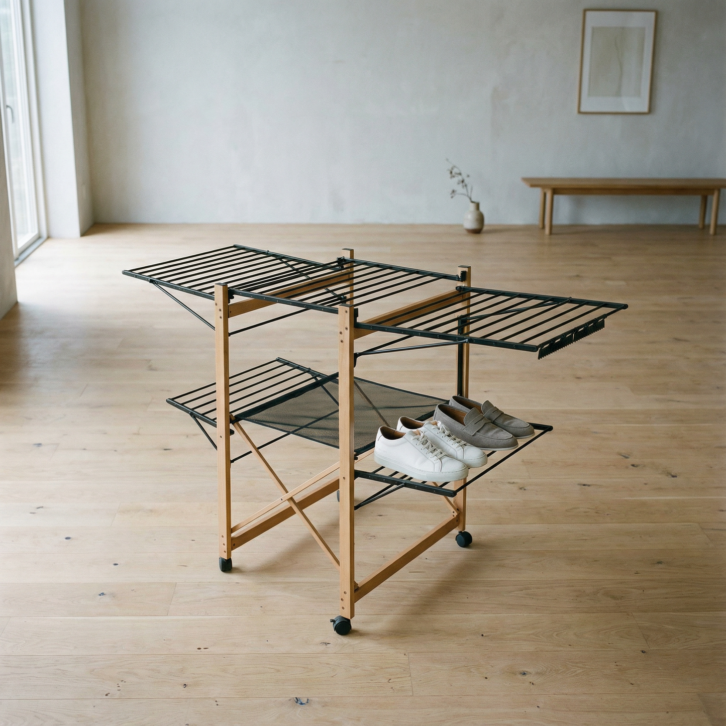 Étendoir XXL Mobile – Capacité 25kg avec Roulettes et Filet de Séchage