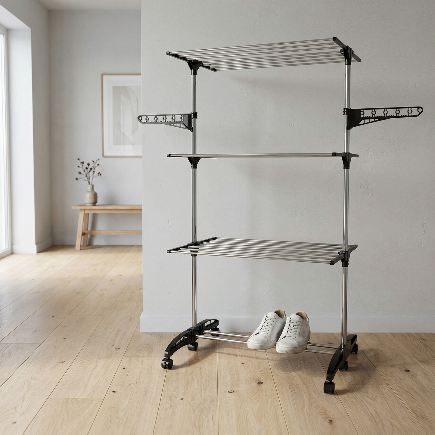 Séchoir à Linge d’Intérieur Pliable 4 Niveaux avec Étagère à Chaussures